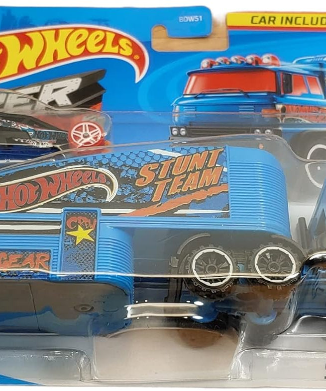 DieCast Hotwheels Stuntin' Semi Vehicle (Blue) Detachable Trailer, car Included