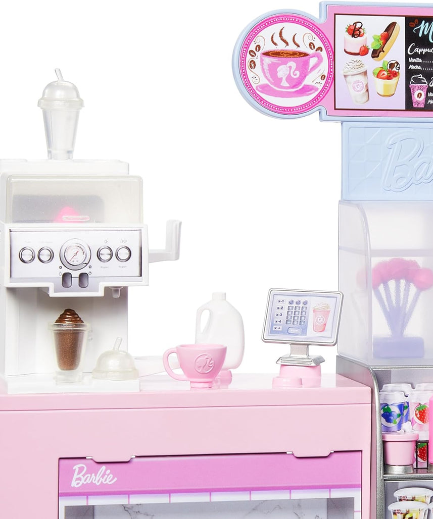 Barbie Naschcafé HXN94 Blonde Barista Doll Playset with Over 12 Accessories Including Coffee Maker/Smoothie Maker, Food and Cups
