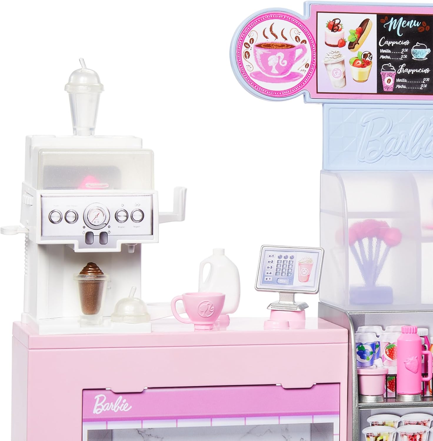 Barbie Naschcafé HXN94 Blonde Barista Doll Playset with Over 12 Accessories Including Coffee Maker/Smoothie Maker, Food and Cups