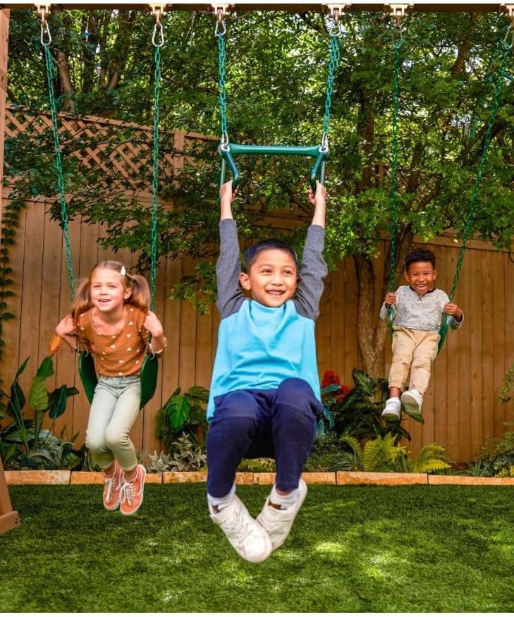 KidKraft Summit View Wooden Swing Set / Playset – Deluxe Outdoor Clubhouse with Slides, Swings, Fireman’s Pole, and Kitchen for Kids Age 3-10 Years