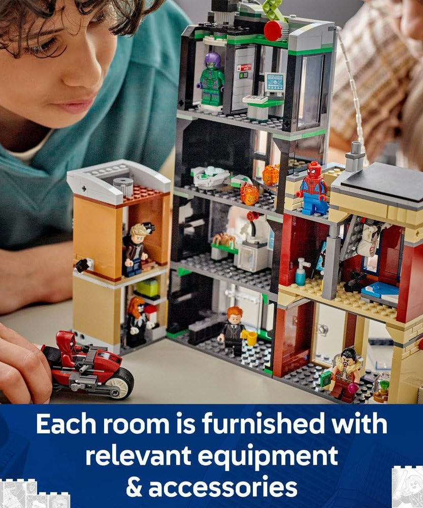 LEGO ǀ Marvel Spider-Man vs. Oscorp - Interactive Toy with a Motorbike, 8 Minifigures incl. Miles Morales & Green Goblin - Collectible Super Hero Gift for 10+ Year Old Boys & Fans - 76324