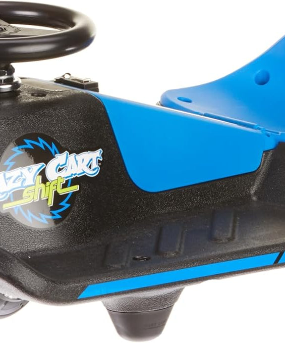 عربة سباق كهربائية Razor Crazy Cart Shift 12 فولت للأطفال من سن 6 سنوات فما فوق، مفتاح سرعة عالية/منخفضة قابل للتعديل، نظام دريفت مبسط، حتى 8 أميال في الساعة، وقت تشغيل 40 دقيقة، أقصى وزن 120 رطلاً