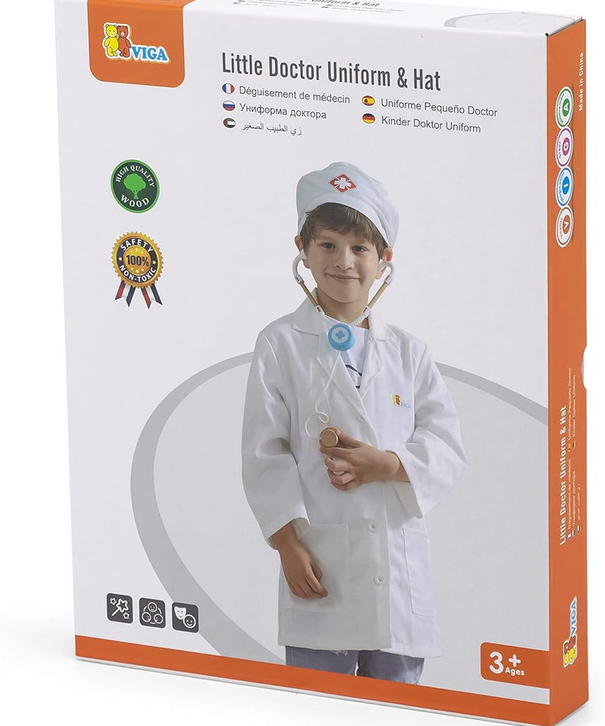 Viga Little Doctor Uniform and Hat Apron for Kids 3+ Pretend Play Costume Multicolor