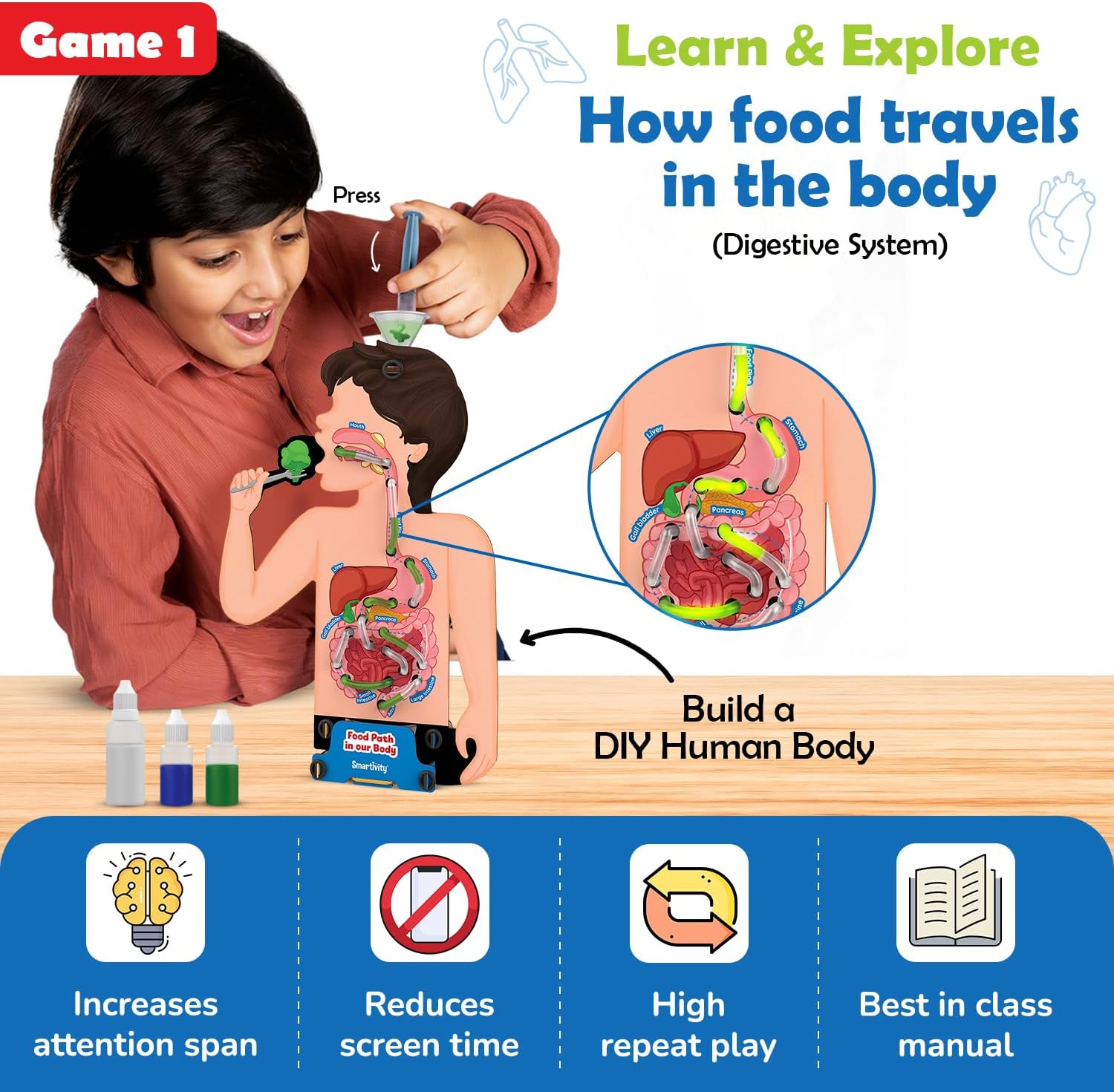 Smartivity Human Body Toy for Kids 6-12 Years|Body Organs & Functions|Birthday Gifts for Unisex|DIY Science Toys 6,7,8,9,10,11,12,13,14 Years Old I STEM Building Set Wooden Construction Game,79 Pcs