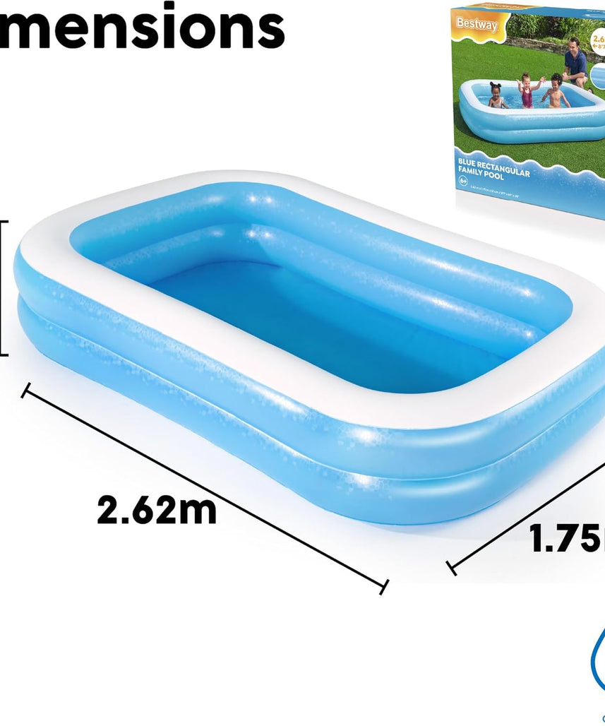 Bestway 8'7" x 69" x 20"/2.62m x 1.75m x 51cm Blue Rectangular Pool