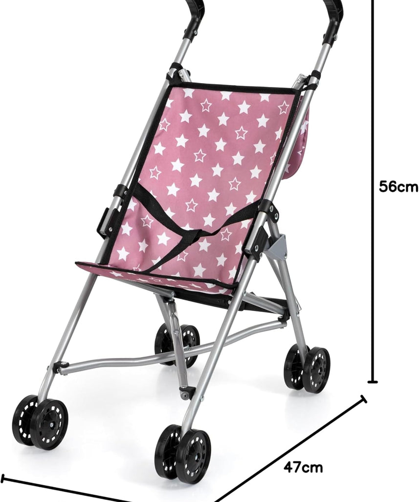 BAYER DOLLS BUGGY SET WITH BAG 46CM | Foldable, metal, dusky pink with stars