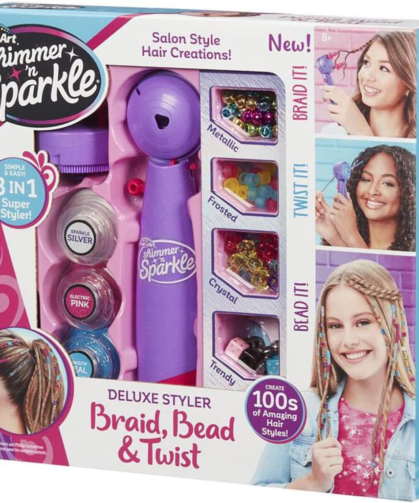 Cra-Z-Art Shimmer N Sparkle Deluxe Styler Braid, Bead & Twist, Hair Braiding Machine for Kids, Hair Styler Twister Toy, Fashion Threads & Accessories for Girls Long Hairs, Ages 8 Year & Up - 65576