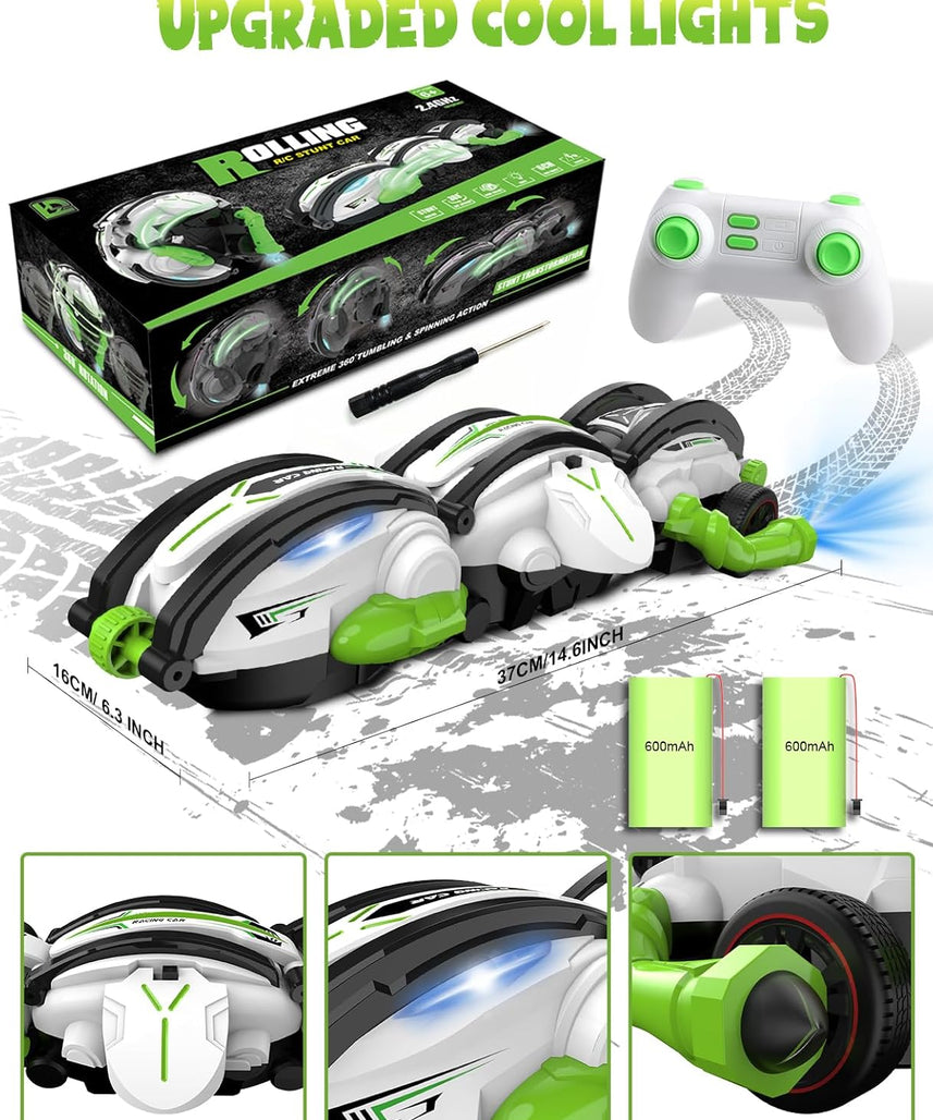 Crazon RC Stunt Car 360° Rolling Snake Car with LED Lights – Green