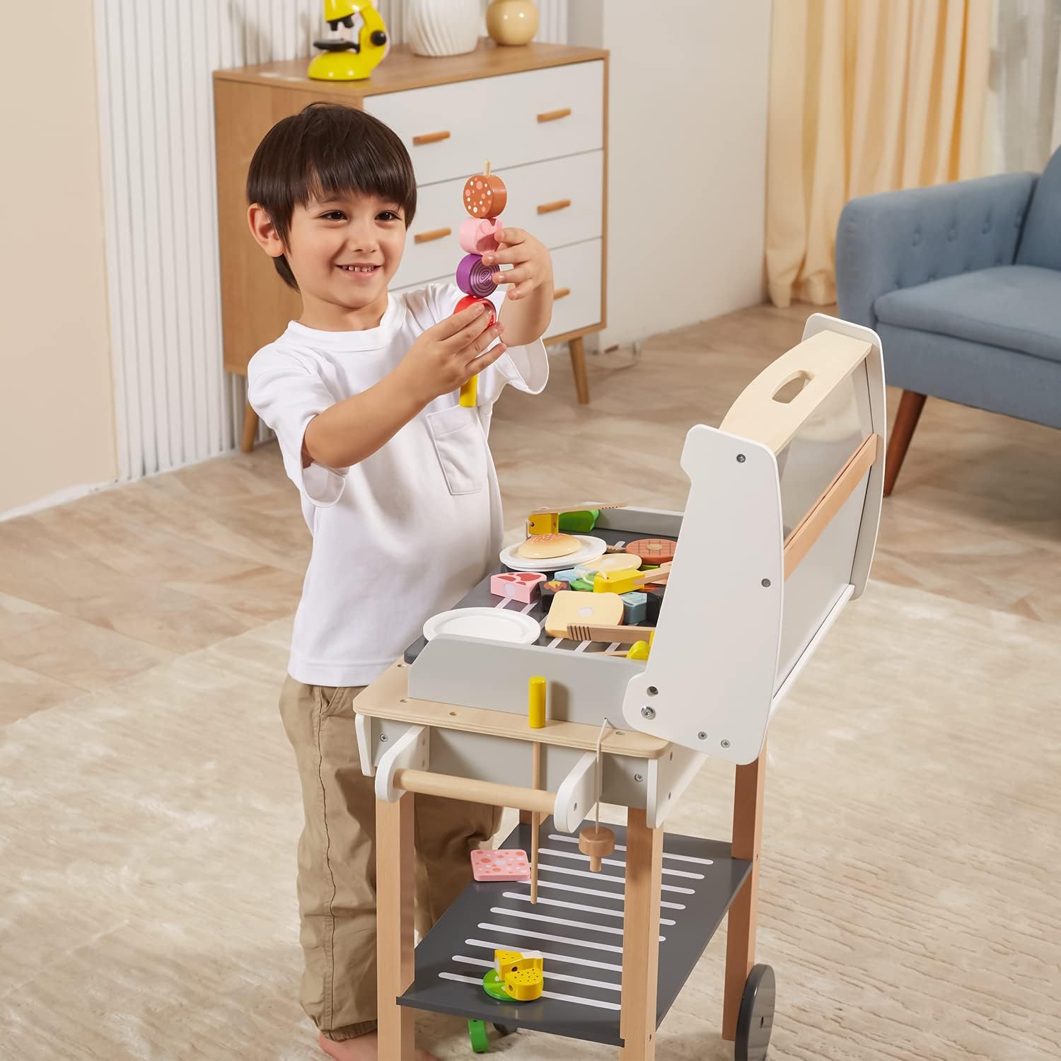 Viga Wooden Grill Toy for Children, Large, Multicolor, Educational Pretend Play for Boys and Girls 3+, Enhances Hand-Eye Coordination and Creativity