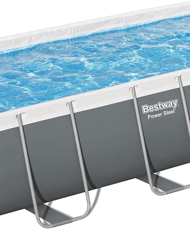 Bestway Rectangular Pool Set 13'3" x 6'7" x 39.5" (4.04m x 2.01m x 1m) – Heavy-Duty Family Swimming Pool, Grey, Ages 18+