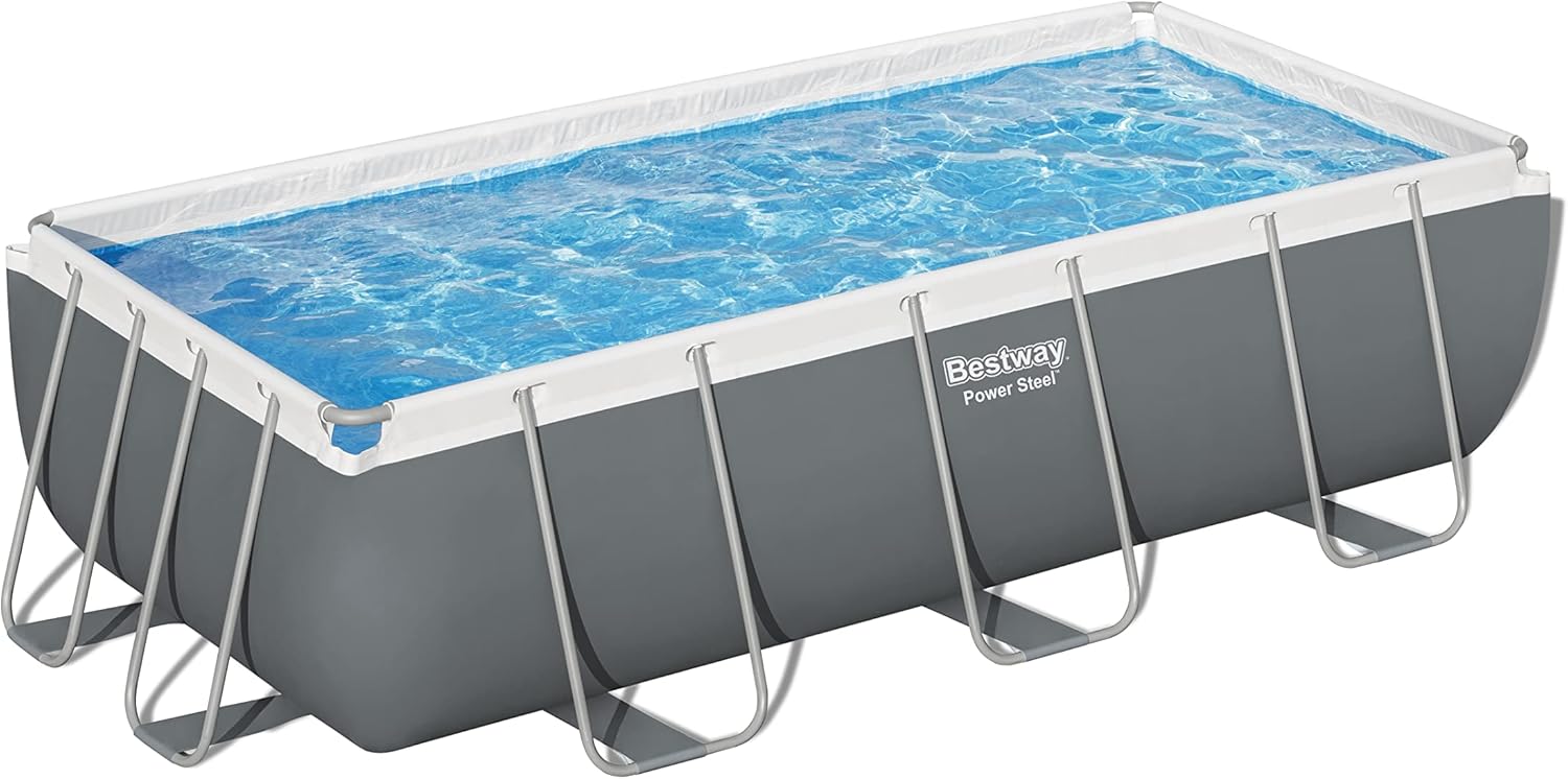 Bestway Rectangular Pool Set 13'3" x 6'7" x 39.5" (4.04m x 2.01m x 1m) – Heavy-Duty Family Swimming Pool, Grey, Ages 18+