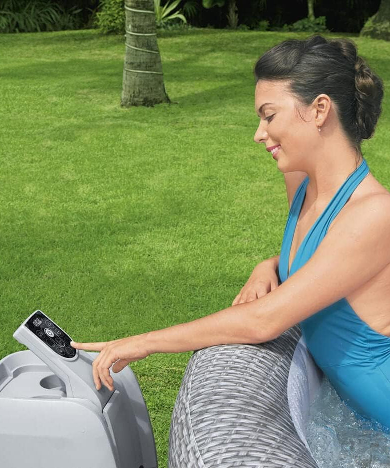 Bestway Honolulu AirJet™ Inflatable Spa 77" x 28" (1.96m x 71cm), 6-Person Hot Tub with 140 AirJets, Freeze Shield™ Heating & Rattan Design – Ages 18+