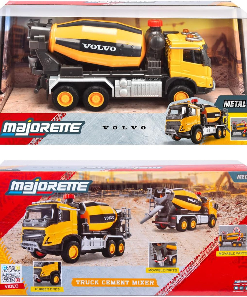 Majorette Grand Series – Volvo FMX Concrete Mixer Die-Cast Construction Vehicle with Lights, Sound Effects, Rotating Drum, Fold-Out Shoot, and Metal Cabin, One Size