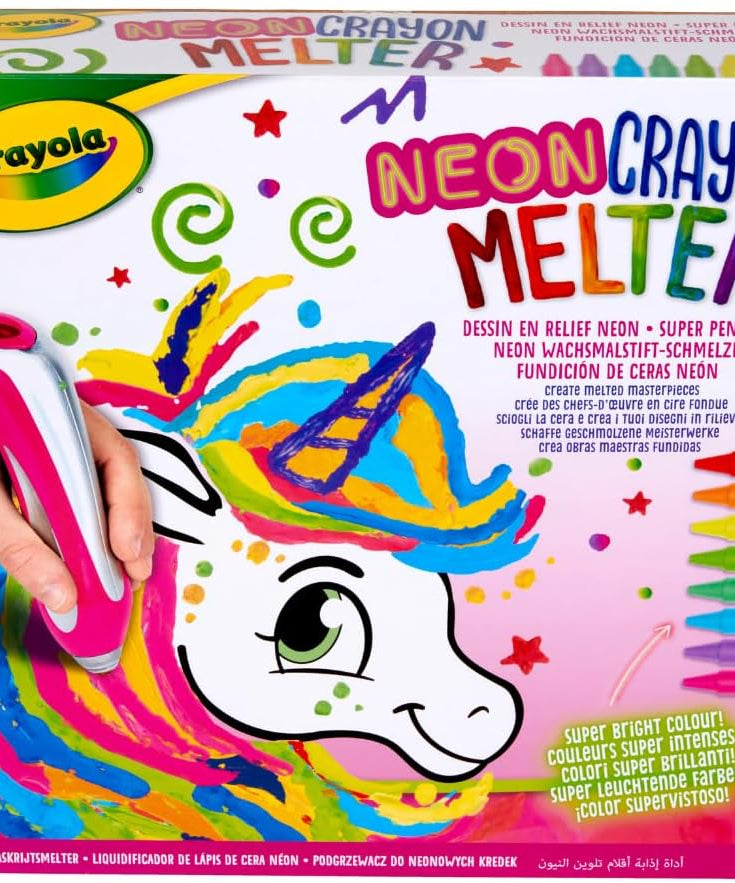 CRAYOLA - Super Pen Unicorn Neon Wax Crayons Melting Game and Relief Designs, Creative Activity and Gift for Children, Age 8+, 25-0510