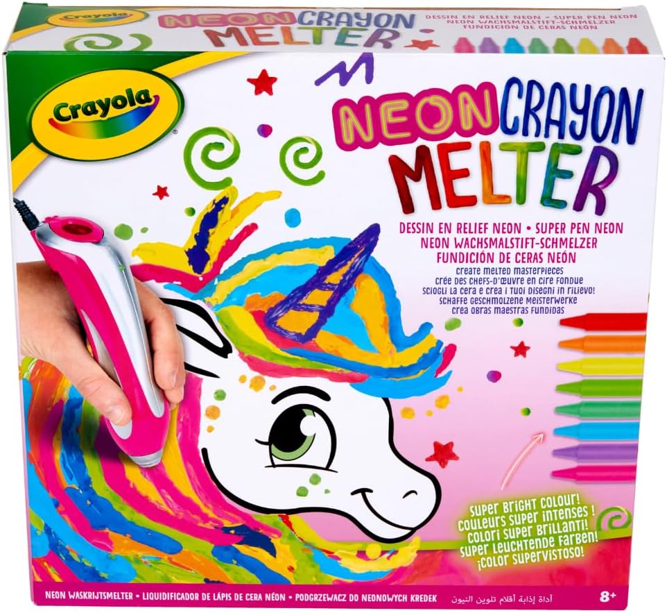 CRAYOLA - Super Pen Unicorn Neon Wax Crayons Melting Game and Relief Designs, Creative Activity and Gift for Children, Age 8+, 25-0510
