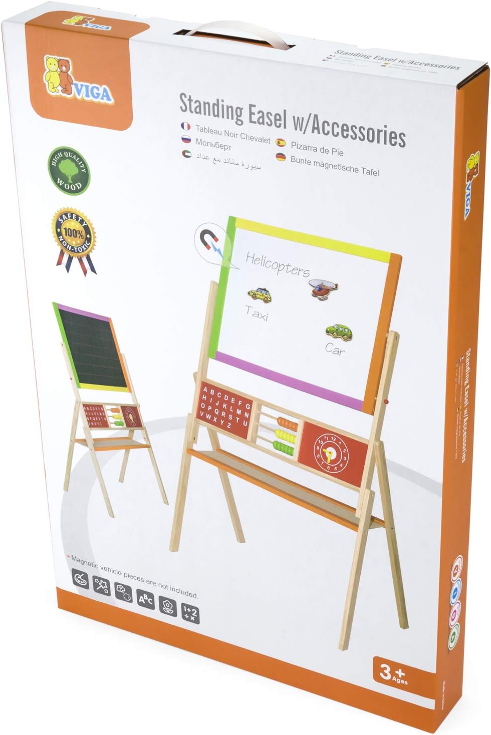 VIGA Wooden Educational 2-in-1 Standing Easel with Abacus, Double-Sided Floor Easel for Drawing, Writing, Alphabet and Math Learning, Wooden Learning Toy for Kids, Ages 3+