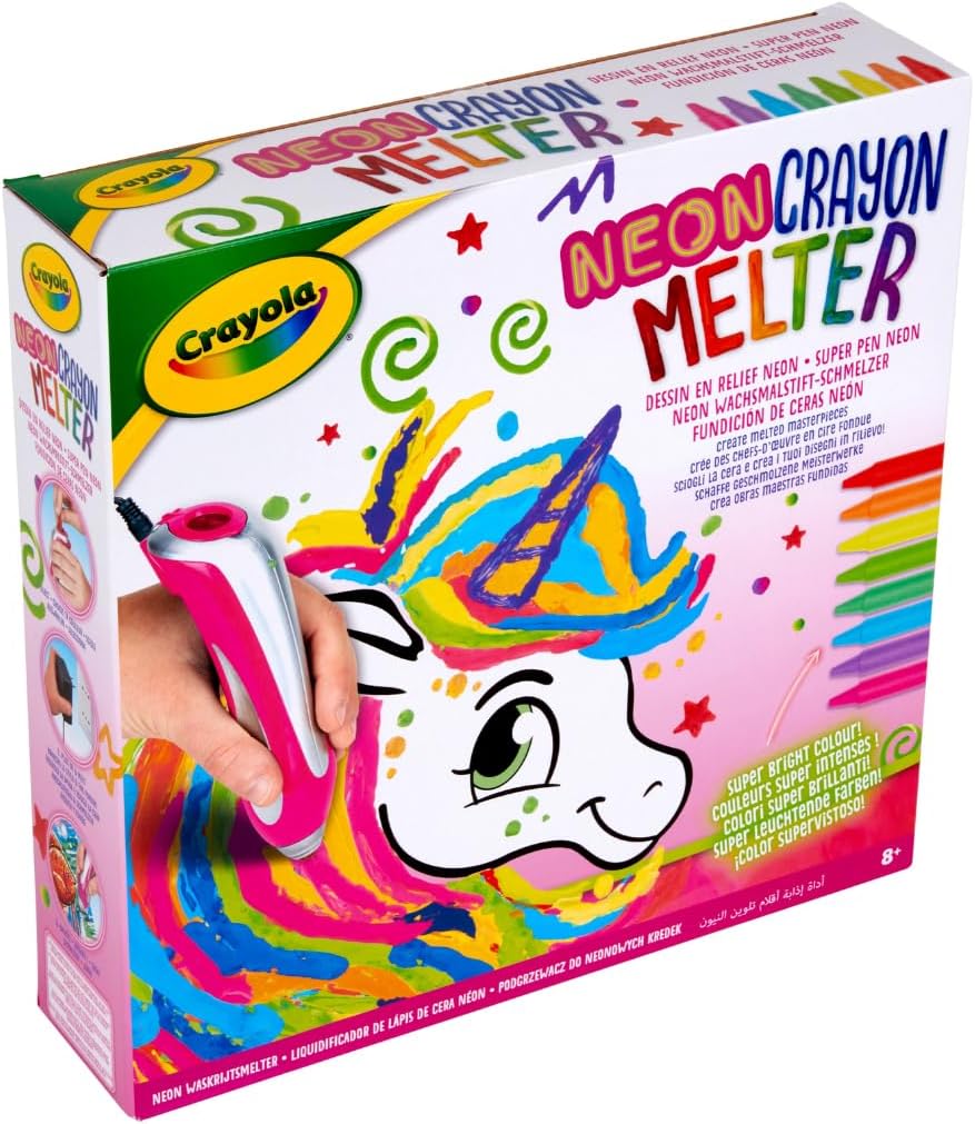 CRAYOLA - Super Pen Unicorn Neon Wax Crayons Melting Game and Relief Designs, Creative Activity and Gift for Children, Age 8+, 25-0510