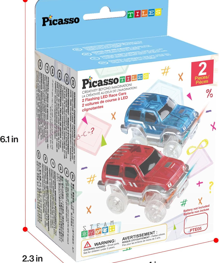 PicassoTiles 2 Piece Swift Highly Detailed Race Track Truck Cars Accessories in Bulk Package Compatible with STEM Magnetic Tile Race Track Building Kits for Kids Boys & Girls Ages 3+ and Older PTE05