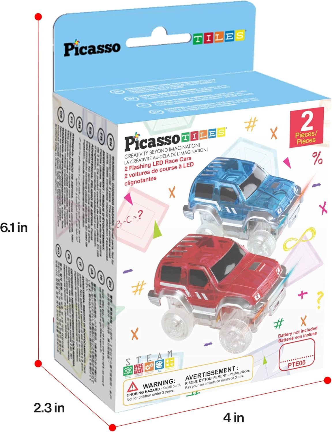 PicassoTiles 2 Piece Swift Highly Detailed Race Track Truck Cars Accessories in Bulk Package Compatible with STEM Magnetic Tile Race Track Building Kits for Kids Boys & Girls Ages 3+ and Older PTE05