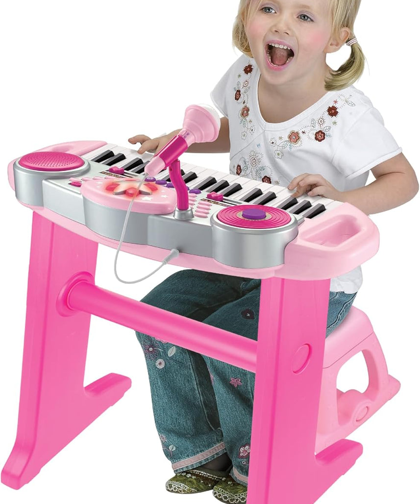 Winfun Keyboard Rock Star Set | 37-Key Kids Musical Toy with Light-Up Keys, Mic, DJ Pad & Stand | 8 Rhythms, 5 Drum Sounds & Tempo Control | Interactive Educational Music Toy for Kids 3+ Years