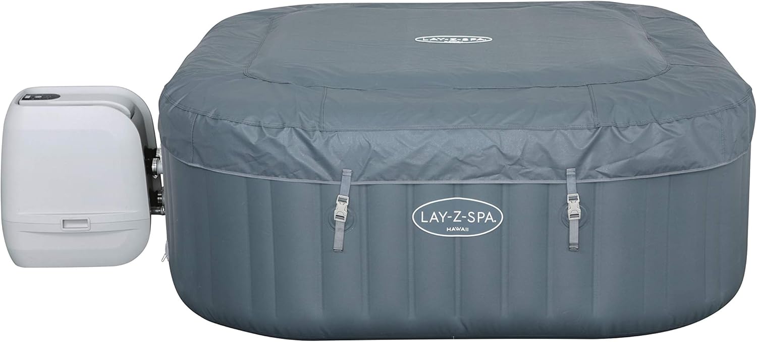 Bestway Lay-Z-Spa Hawaii HydroJet Pro Inflatable Spa 71" x 71" x 28" (1.80m x 1.80m x 71cm), 6-Person Square Hot Tub with HydroJet™ & AirJet™, Freeze Shield™ – Ages 18+