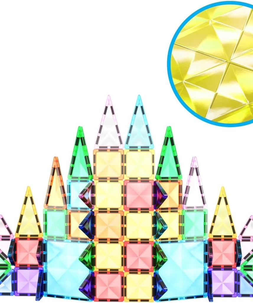 PicassoTiles 60-Piece Magnetic Building Block Mini Diamond Series Travel Size On-the-Go Magnetic Construction Toy Set, Educational Toy Children's Brain Development Stacking Blocks PTM60