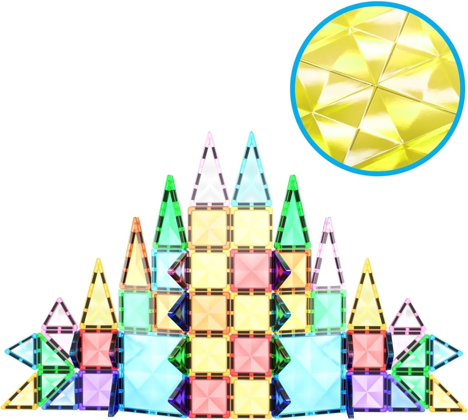 PicassoTiles 60-Piece Magnetic Building Block Mini Diamond Series Travel Size On-the-Go Magnetic Construction Toy Set, Educational Toy Children's Brain Development Stacking Blocks PTM60