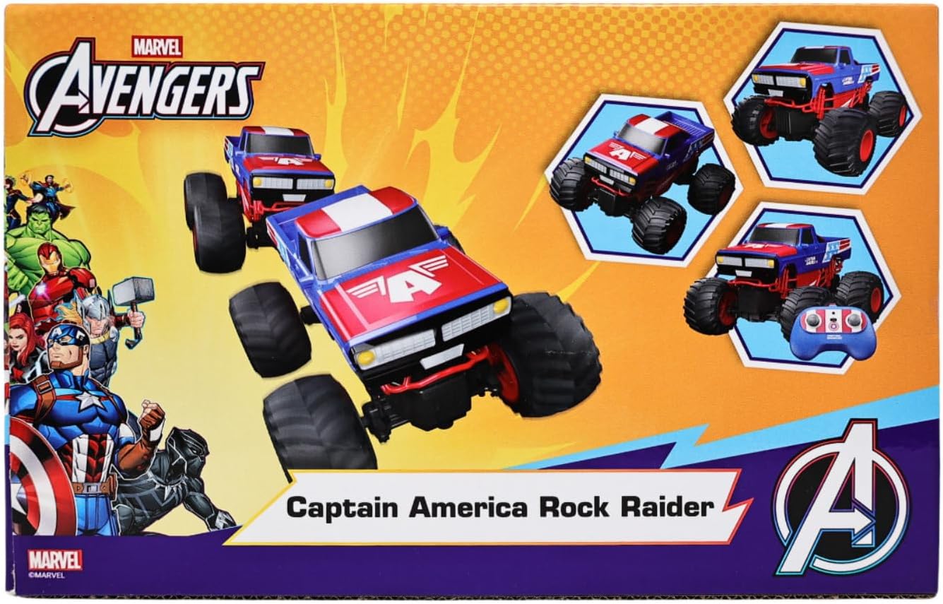 Marvel Captain America Remote Control Rock Raider - 2.4 GHz Full Function RC Crawler - All-Terrain Off-Road Truck for Kids - Official Marvel Avengers Toy