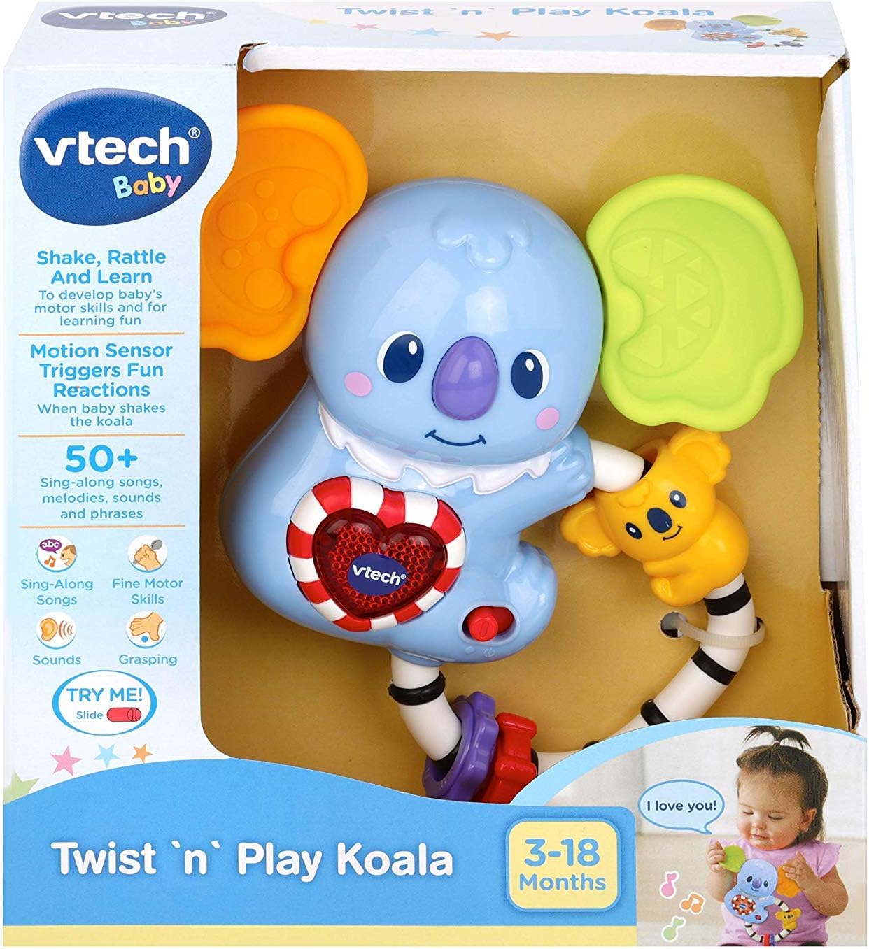 VTech Twist n Play Koala Interactive Baby Rattle with Lights Sounds and Motor Skill Activities for Babies 3 Months and Up