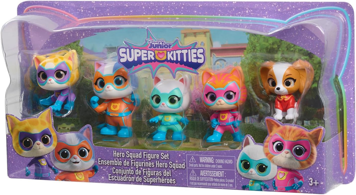 Disney Junior SuperKitties Hero Squad 5-Piece Figure Set by Just Play, Kids Toys for Ages 3+