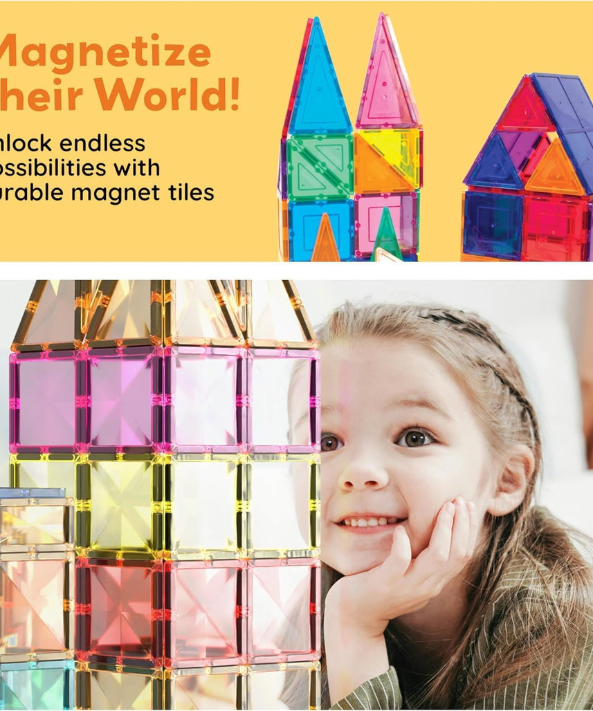 Picasso Tiles Magnetic Tile Classic Toy Building 61 Piece Set