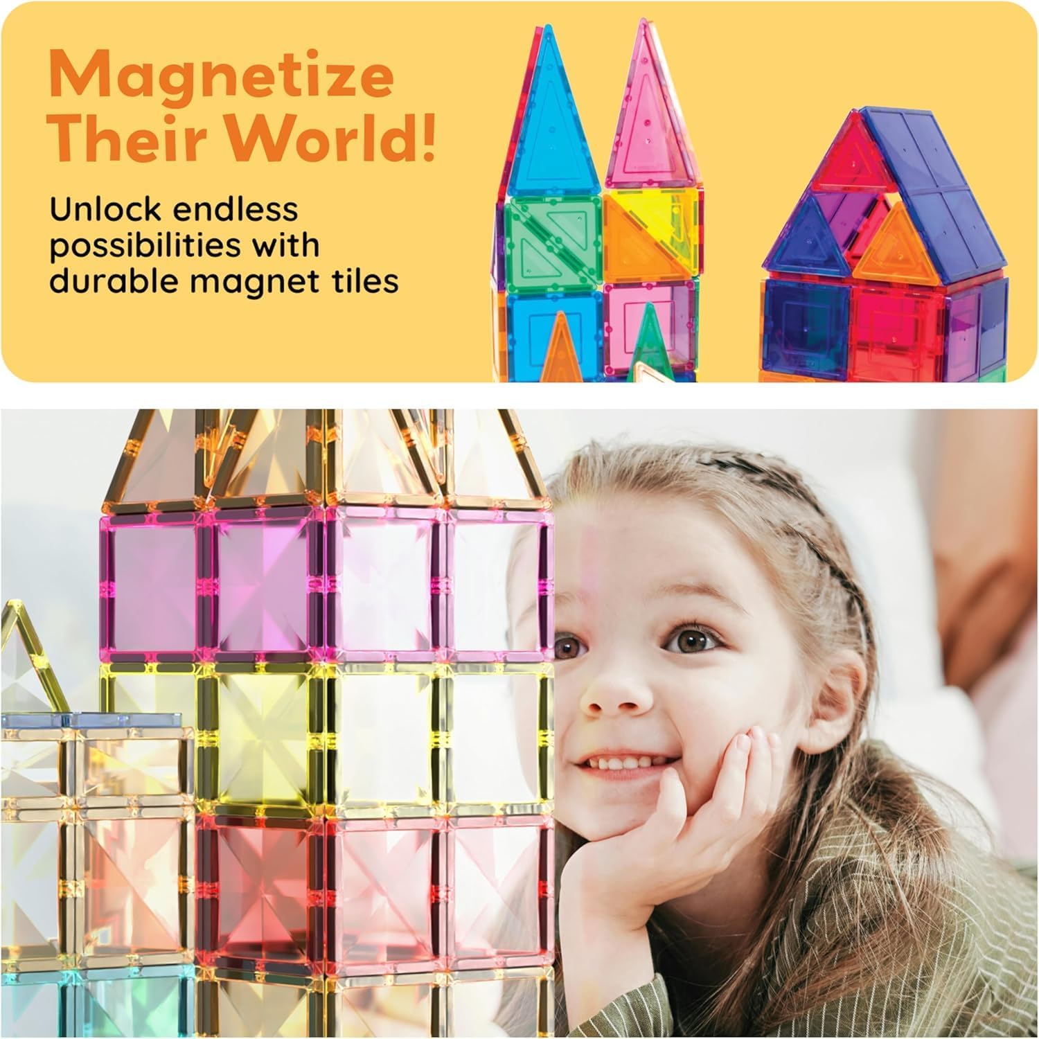 Picasso Tiles Magnetic Tile Classic Toy Building 61 Piece Set