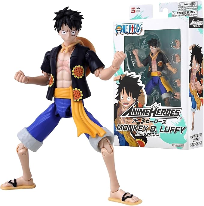 Bandai - Anime Heroes - One Piece - Anime Heroes Figure 17 cm - Monkey D. Ruffy Dress Pink Version - Official One Piece Licence - Articulated Luffy Figure - Toy for Children from 4 Years - 37007