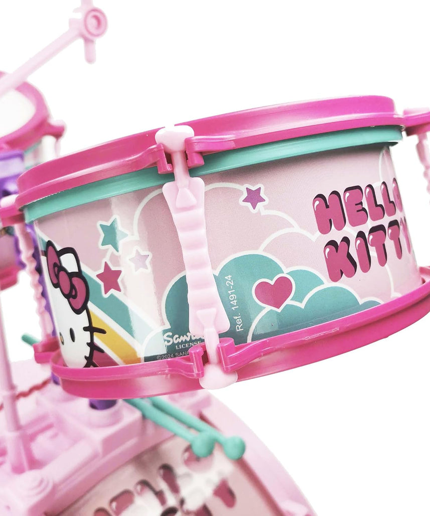 Hello Kitty Kids Drum Set with Stool, Bass Drum, Tom Drums, Cymbal and Drumsticks, Beginner Musical Instrument Kit for Children, 3Y+ Years