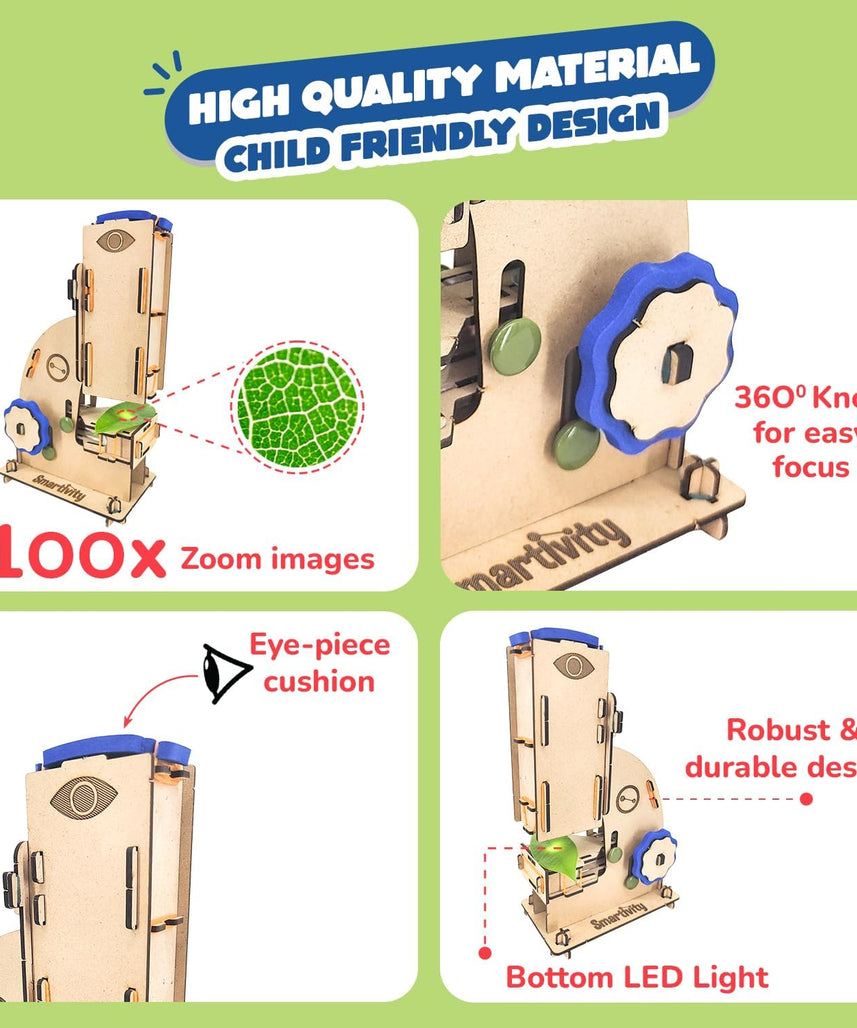 Smartivity DIY Microscope 100x Zoom Toy for Kids Age 8-10-12-14 Years Old | Birthday Gift for Boys & Girls | Science Toy for Kids 8-14 Years Old Students I STEM Sciene Kit