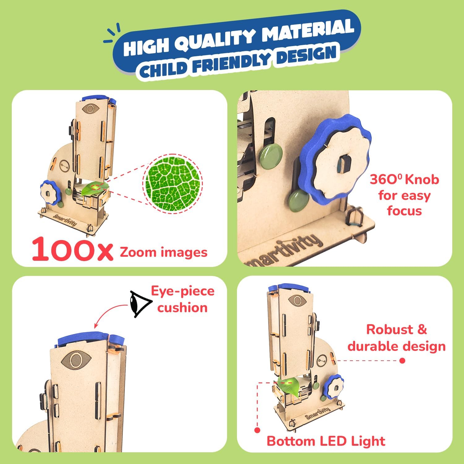 Smartivity DIY Microscope 100x Zoom Toy for Kids Age 8-10-12-14 Years Old | Birthday Gift for Boys & Girls | Science Toy for Kids 8-14 Years Old Students I STEM Sciene Kit