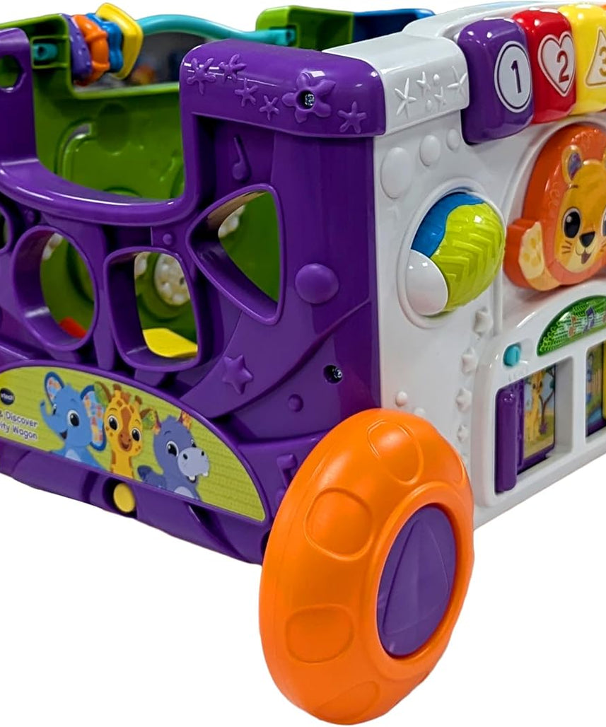 VTech Sort & Discover Activity Wagon Toddler Pull Along Learning Toy with Light-Up Panel Shape Sorter and Gears Multicolour 12m+