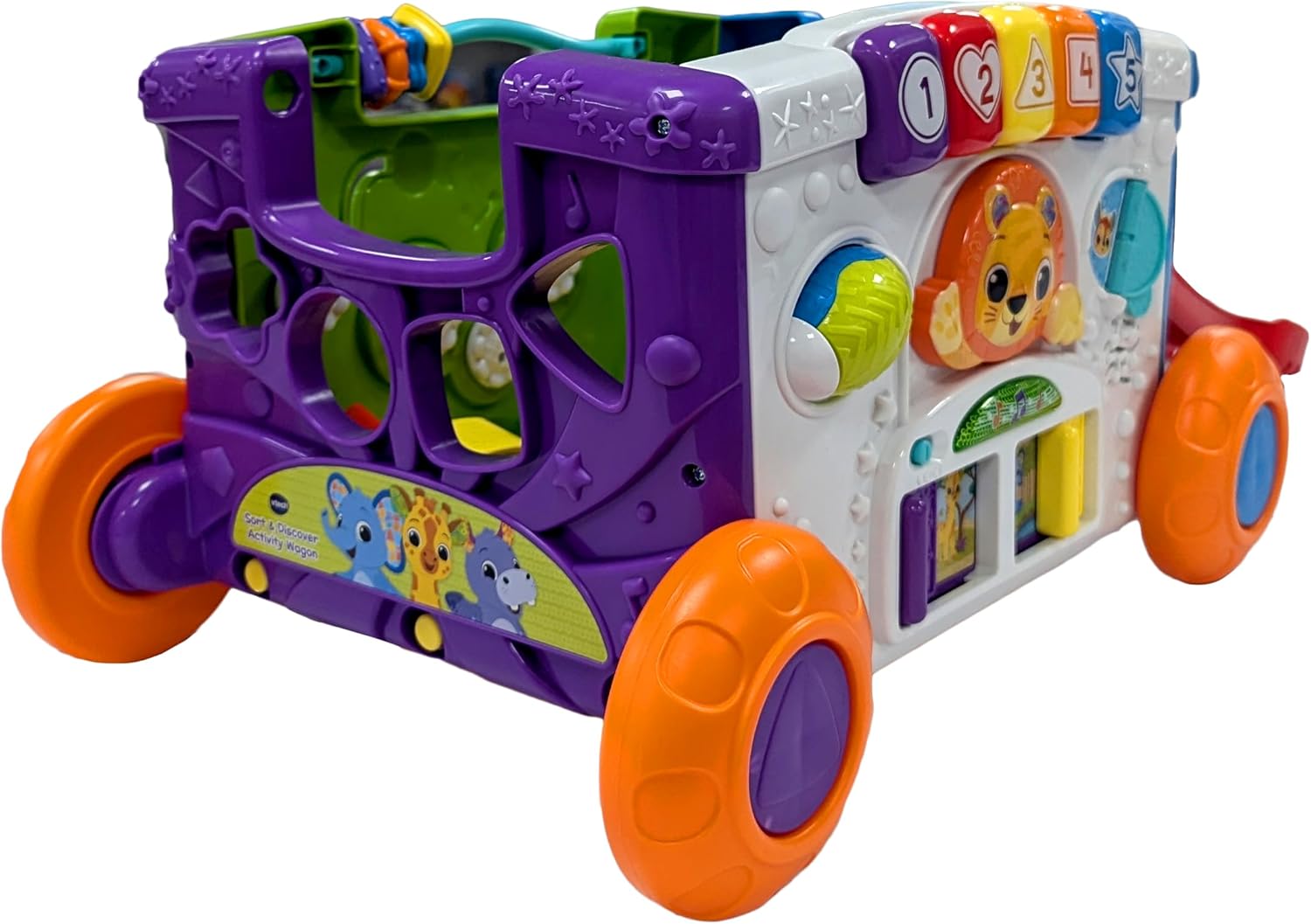 VTech Sort & Discover Activity Wagon Toddler Pull Along Learning Toy with Light-Up Panel Shape Sorter and Gears Multicolour 12m+