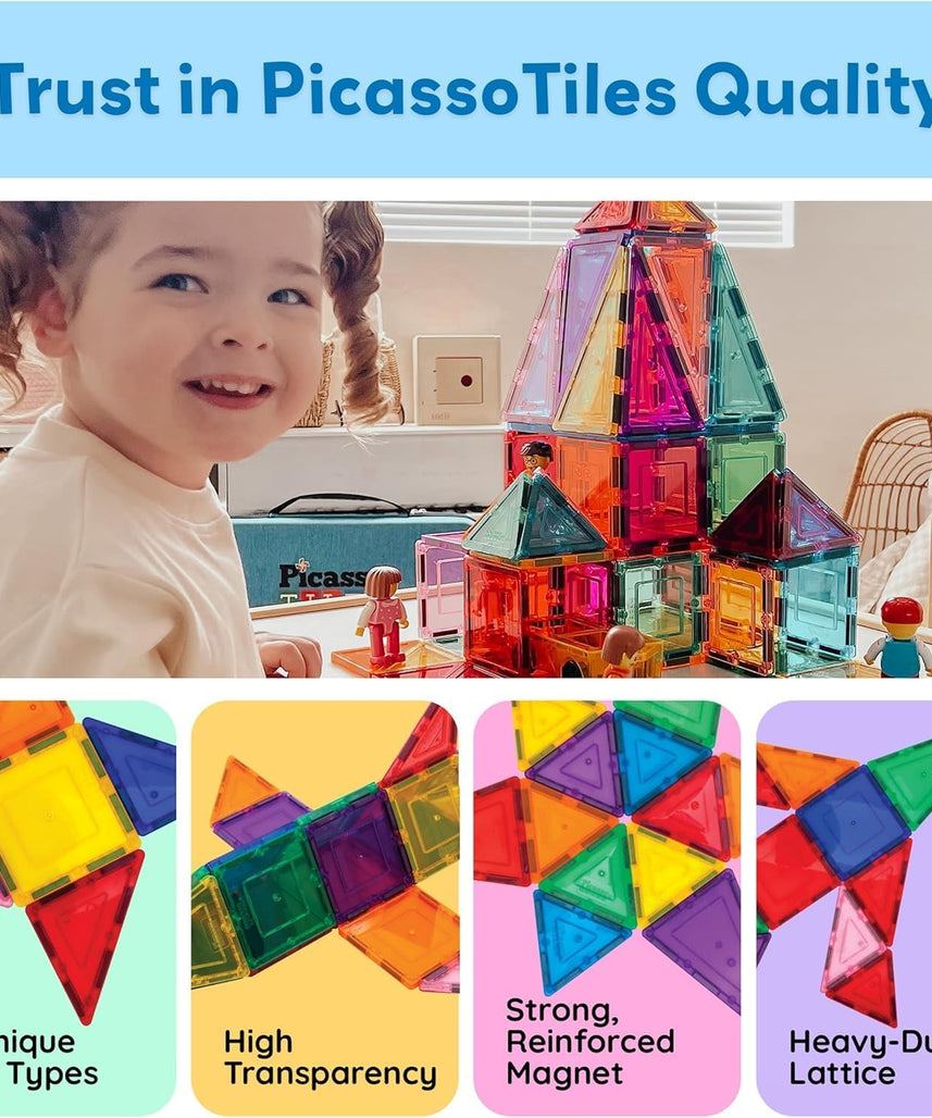 Picasso Tiles Magnetic Tile Classic Toy Building 61 Piece Set