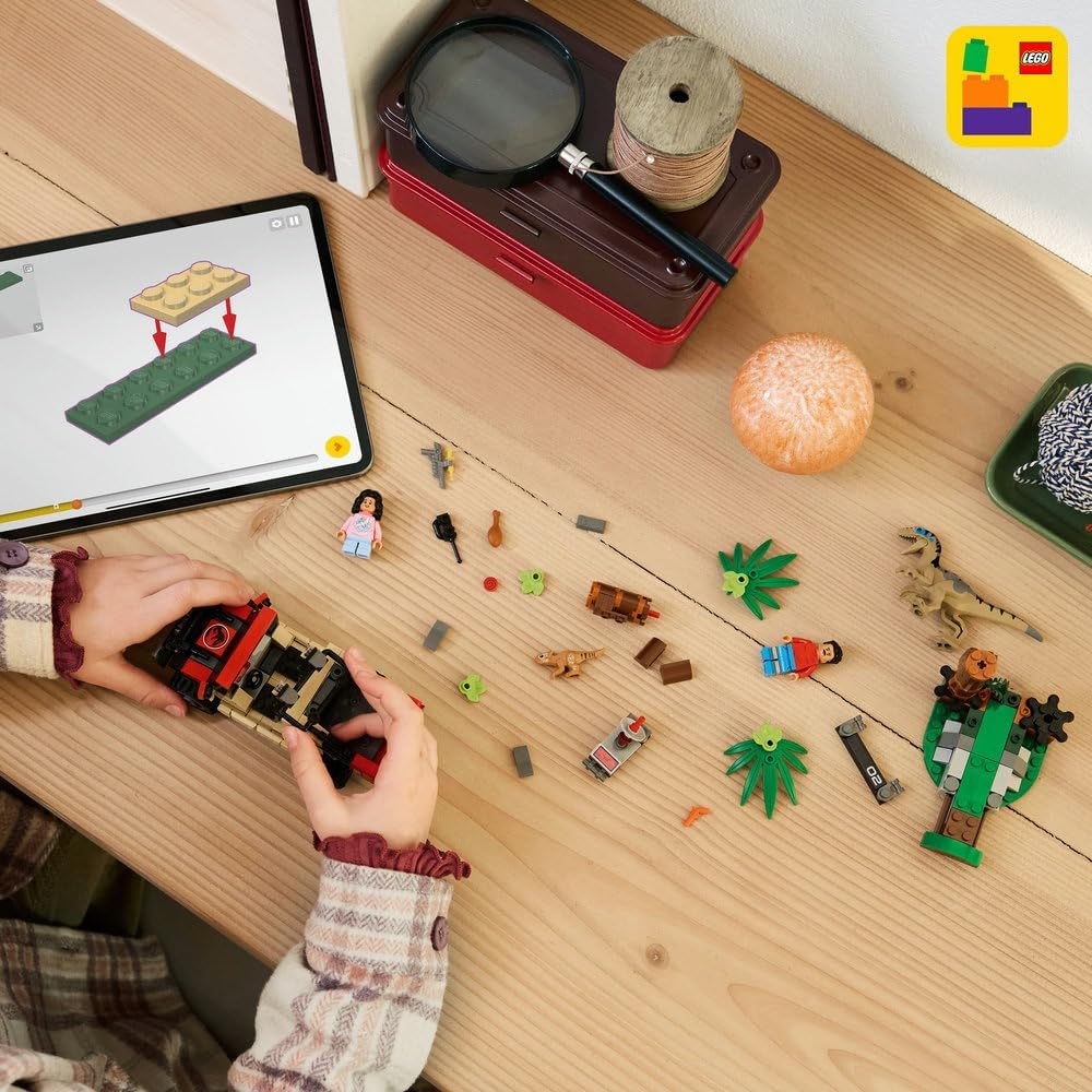 LEGO Jurassic World Raptor Off-Road Escape Dinosaur Toy incl 2 Dino Figures Off-Road Car Toy 2 Minifigures Gift for 6+ Year Old Boys Girls Rebirth Movie Fans 76972