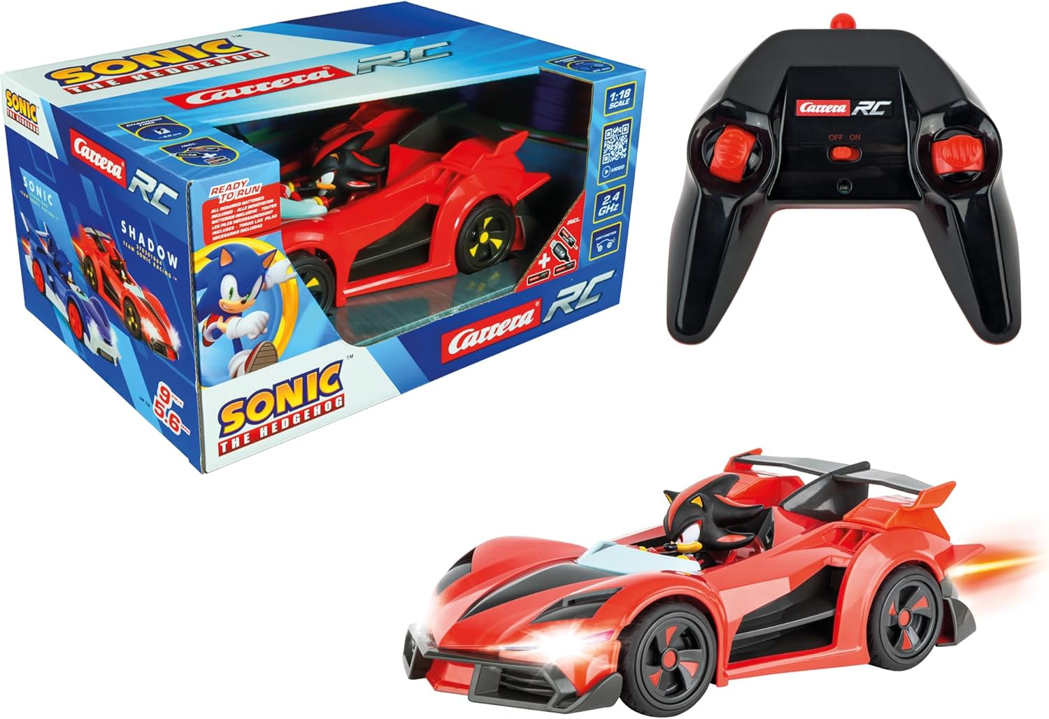سيارة سونيك ريسينغ شادو من فريق RC، بمقياس 1:18، بتردد 2.4 جيجاهرتز، مزودة بمصابيح LED، وملصقات قابلة للتعديل، وهيكل متين، وسرعة عالية، ومرخصة رسميًا من SEGA، هدية للأطفال من عمر 6 سنوات فما فوق