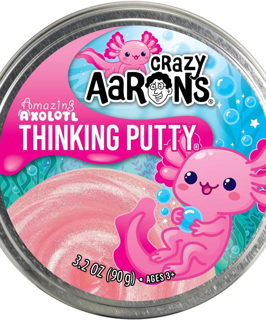 Crazy Aaron’s Amazing Axolotl Thinking Putty, Shimmering Pink Sensory Fidget Putty in 4” Tin, Non-Toxic Stretchy Creative Play Putty for Kids & Adults Ages 3+