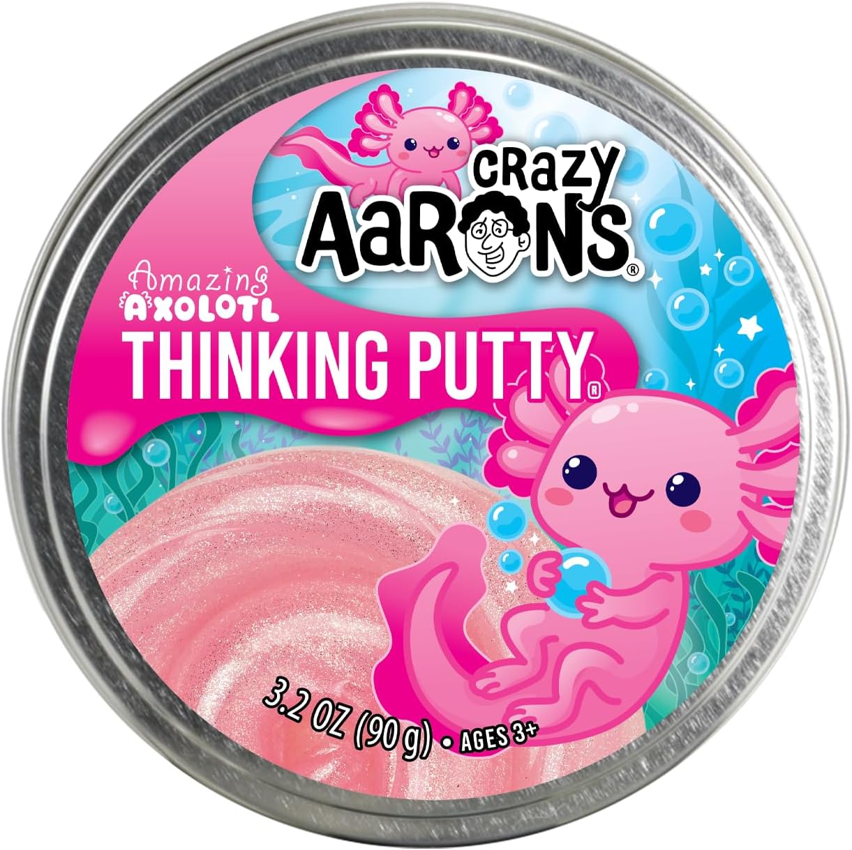 Crazy Aaron’s Amazing Axolotl Thinking Putty, Shimmering Pink Sensory Fidget Putty in 4” Tin, Non-Toxic Stretchy Creative Play Putty for Kids & Adults Ages 3+