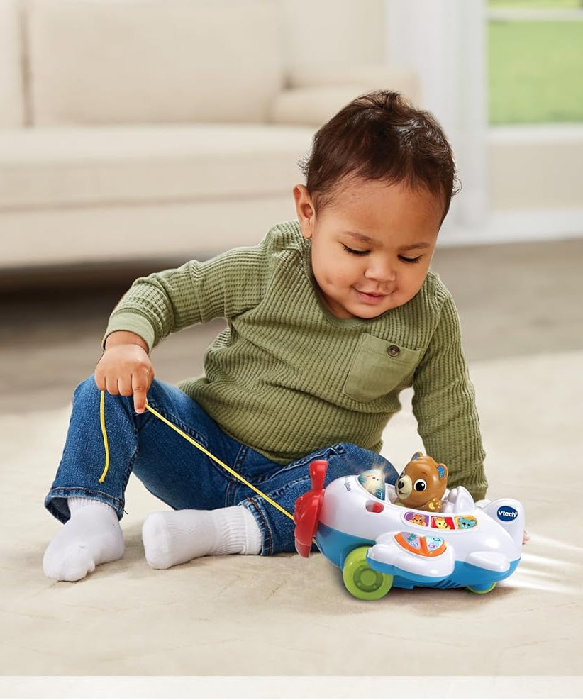 VTech 123 Fly with Me Airplane Musical Learning Toy with Lights Sounds Pull Along Captain Bear Multicolour 9m+