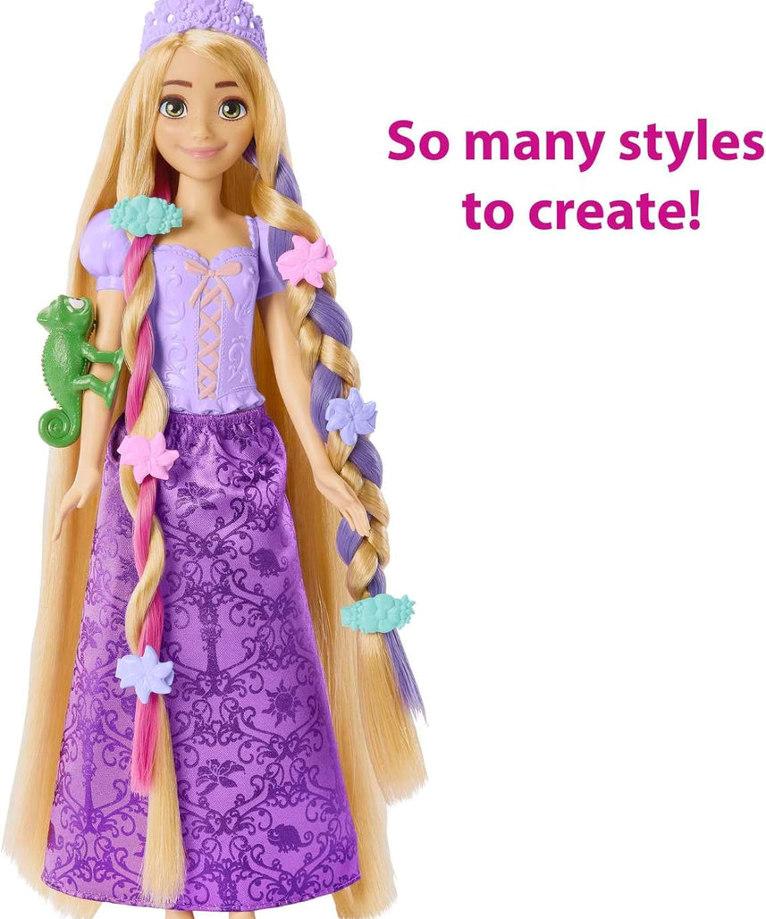 Mattel Disney Princess Toys, Doll Color Change Extensions and Hair Styling Pieces, Inspired by the Disney Movie, HLW18 Rapunzel With Hair Accessories