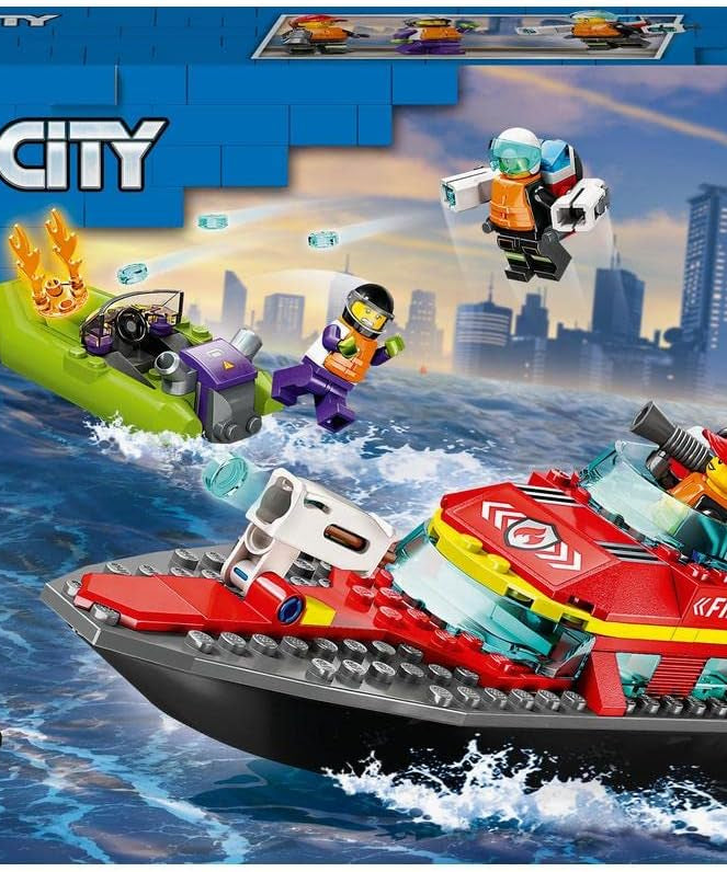 LEGO City Fire Rescue Boat Toy, Floats on Water, with Jetpack, Dinghy and 3 Minifigures, Everyday Hero Toys for Boys and Girls Aged 5+, Ramadan Gift Ideas - 60373