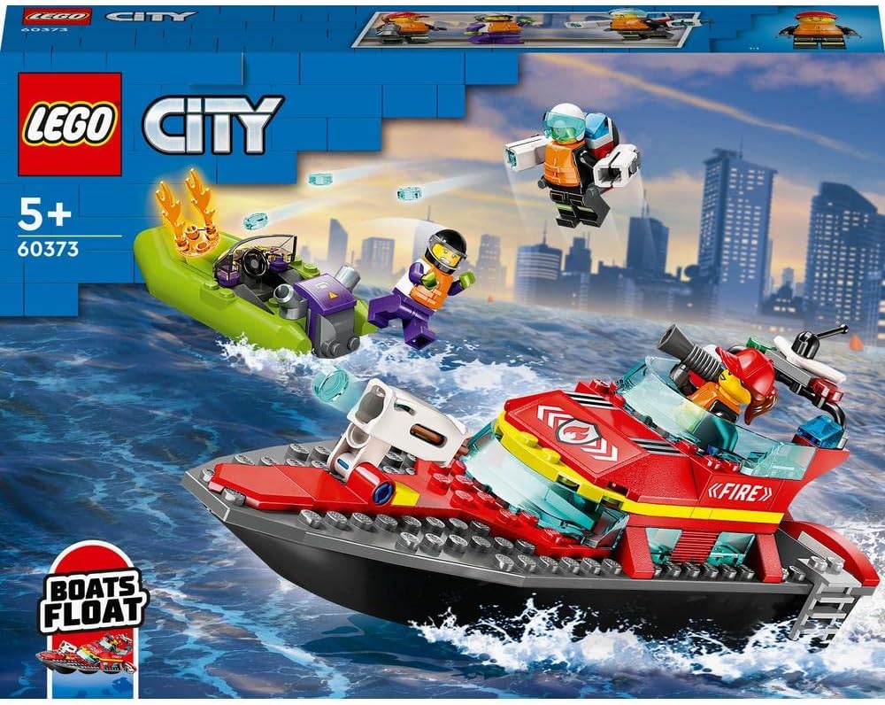 LEGO City Fire Rescue Boat Toy, Floats on Water, with Jetpack, Dinghy and 3 Minifigures, Everyday Hero Toys for Boys and Girls Aged 5+, Ramadan Gift Ideas - 60373