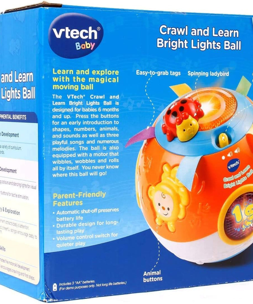 VTech Crawl & Learn Bright Lights Ball – Interactive Baby Learning Ball with Motorized Movement, Music, Sounds, and Early Learning Activities for 6+ Months