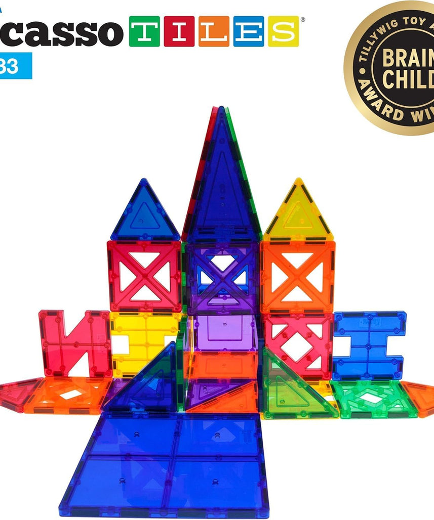 PicassoTiles 33 Piece Building Blocks 33pcs Educational Kit 3D Building Construction Toy Set Clear Magnetic Stacking Block STEM Playboard Magnet Felt Tiles Novelty Game, Creativity Beyond Imagination