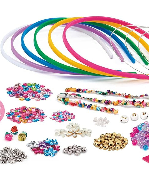 Shimmer N Sparkle Sparkling Headbands & Hair Charms Craft Kit, DIY Beaded Headband Making Kit, Make 10 Glam Designs, Fun Playset for Girls, Includes Gems, Beads, Barrettes & Pins, Age 6+ Year -65595
